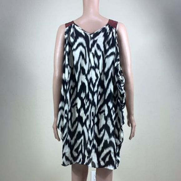 Gemma Women’s Sz Medium Black Abstract Design  100% Silk Scoop Neck Mini Dress - Picture 3 of 10